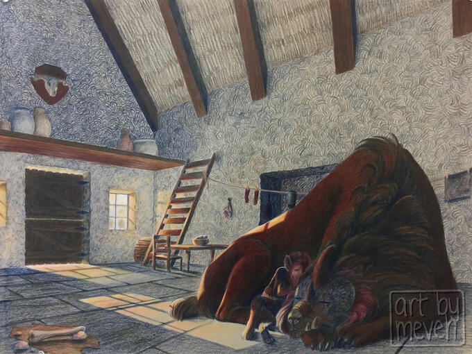 &#39;boy &amp; beast&#39; - 18x24in colored pencil