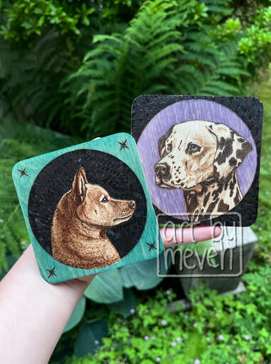Wood Burnt Portrait Coasters - 4x4 in